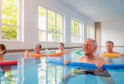 Seniors in pool exercising