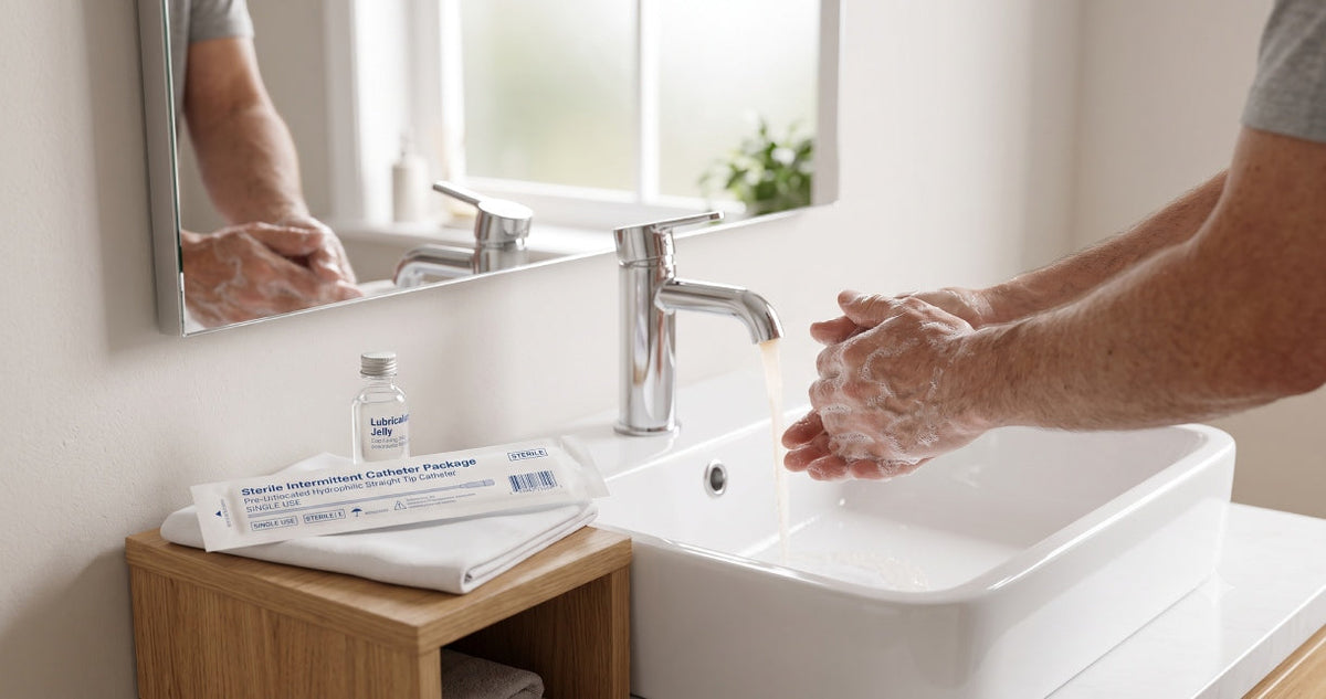 Sterile intermittent catheter packaging for home self-catheterisation use