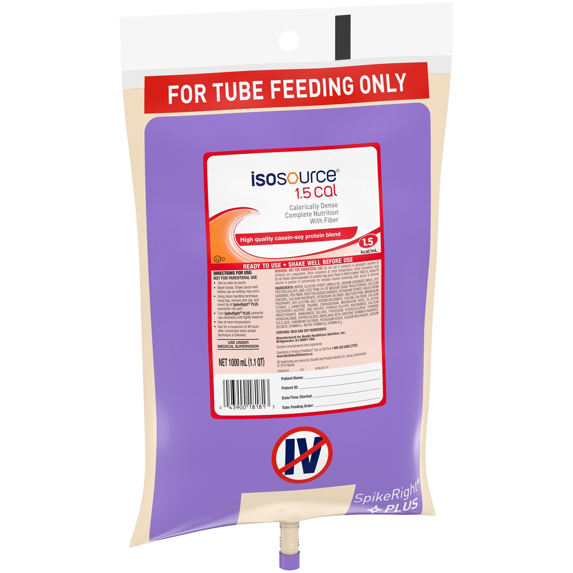 Isosource® 1.5 cal Unflavored Liquid 1000 mL Ready to Hang