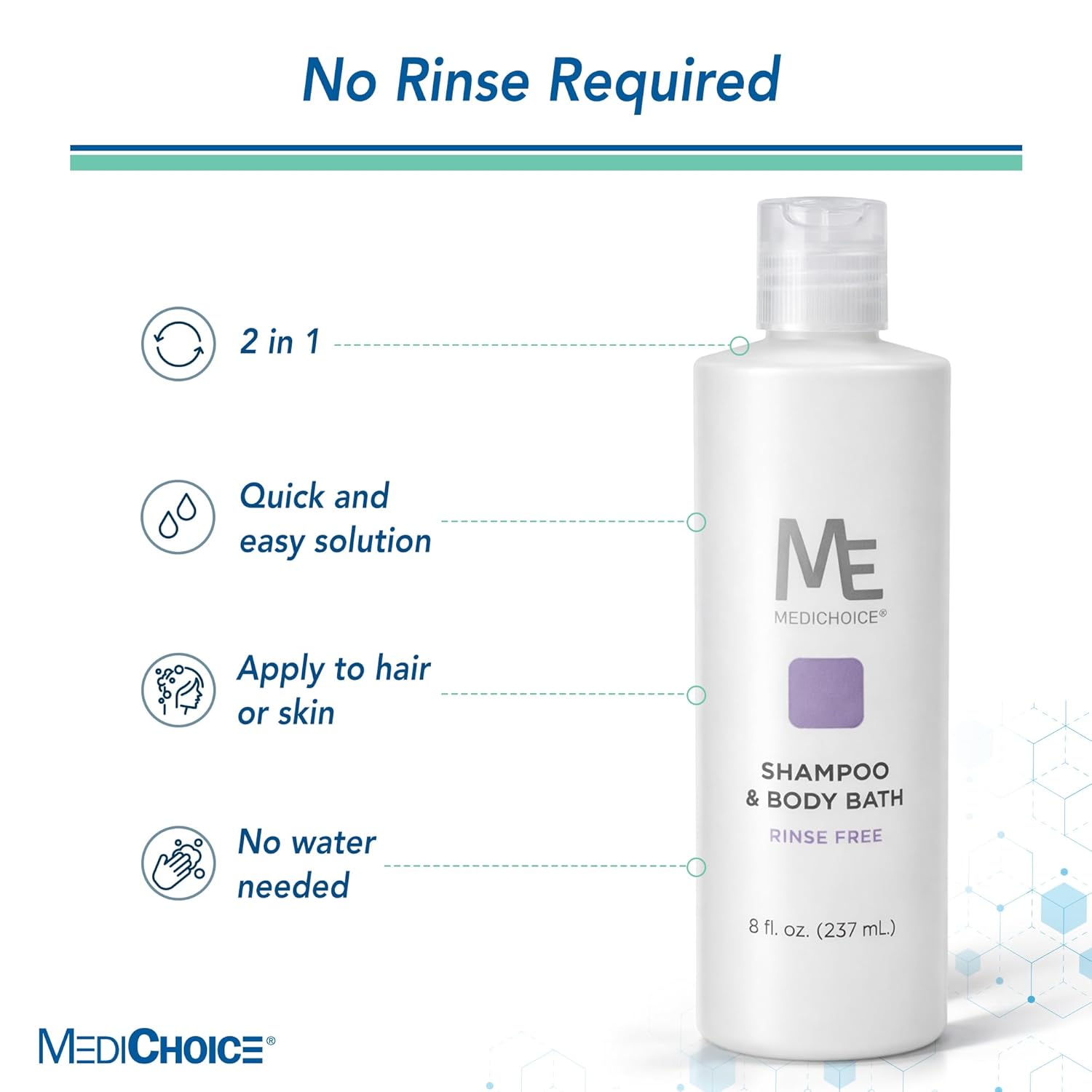 ME MediChoice No-Rinse Shampoo and Body Bath 8 oz (PC9080) 2 PACK