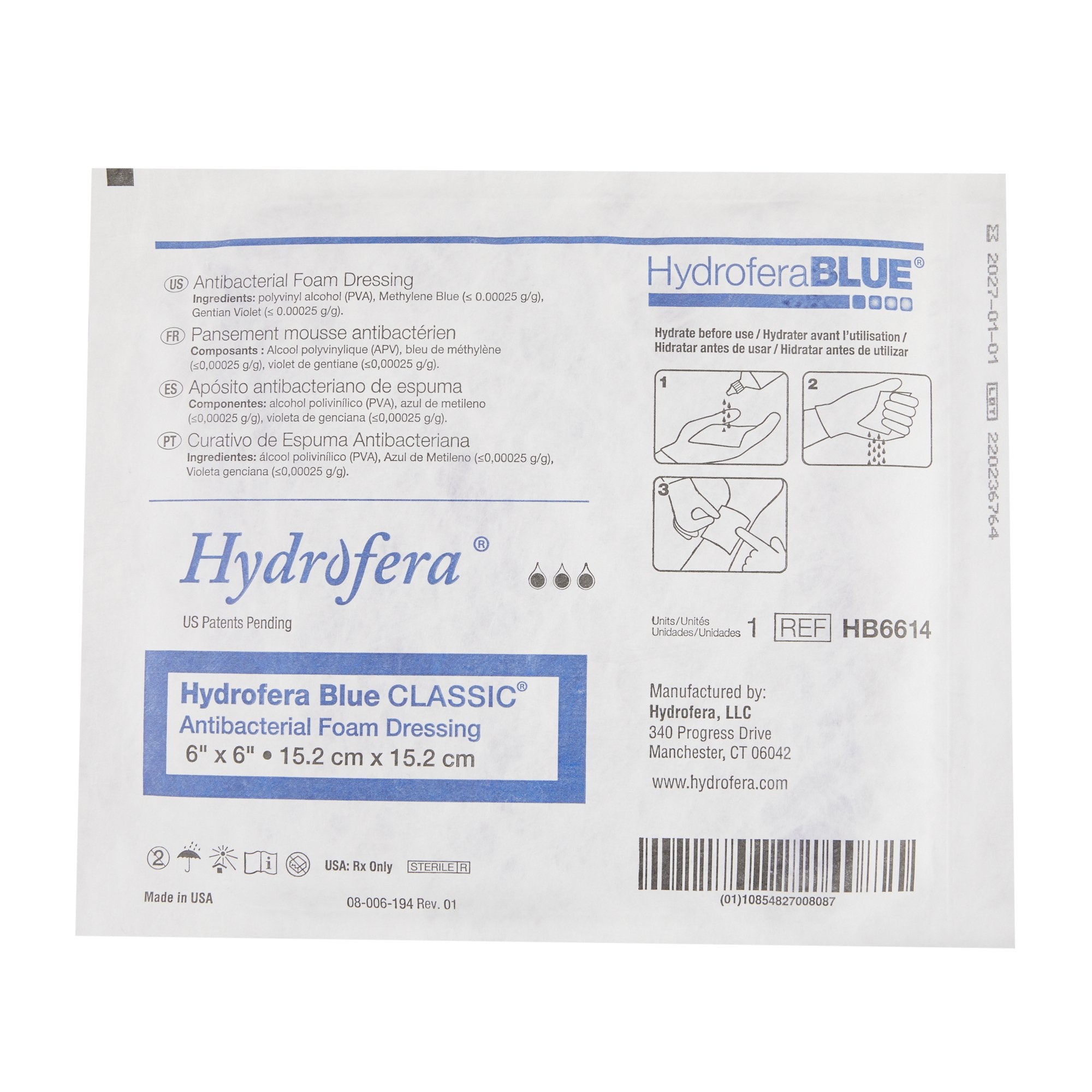 Hydrofera Blue® Classic Antibacterial Foam Dressing Without Border