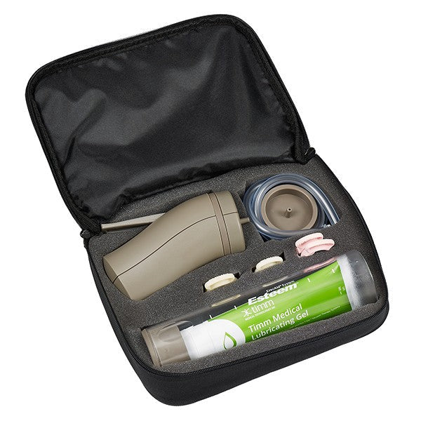 Discreet zippered carrying case included with the Osbon Classic Manual vacuum therapy kit