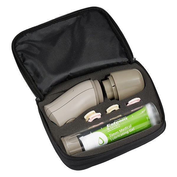 Discreet zippered carrying case included with the Osbon Esteem Automatic vacuum therapy kit