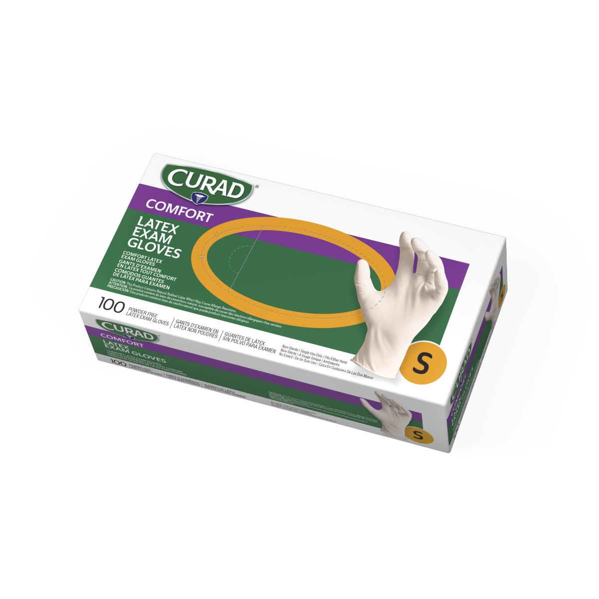 Curad Powder-Free Latex Exam Gloves, Beige, Small (CUR8104H)