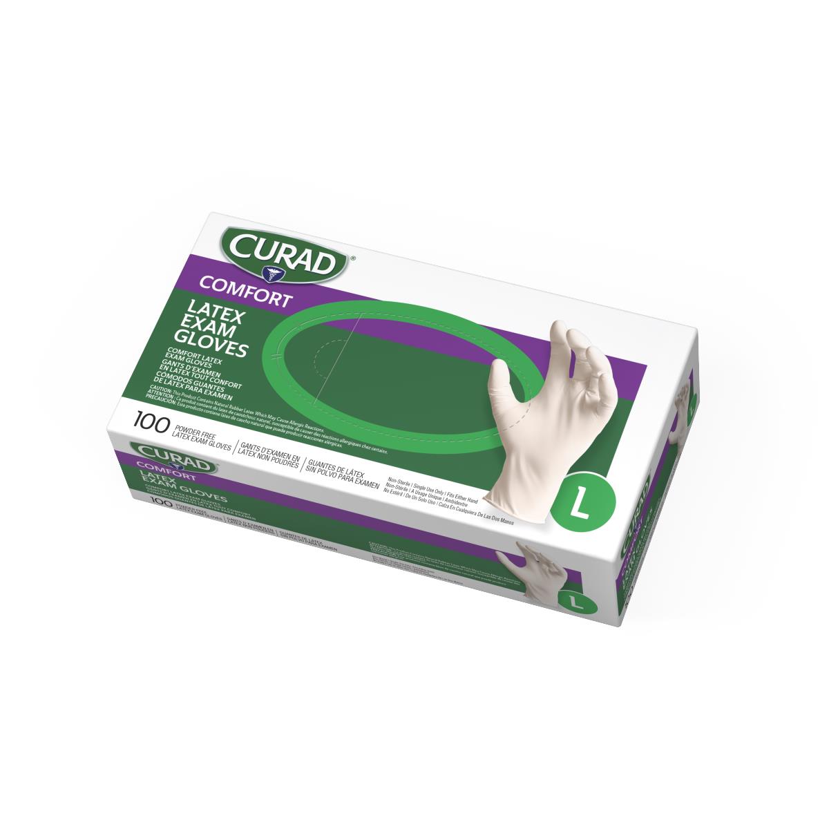 Curad Powder-Free Latex Exam Gloves, Beige, Large (CUR8106)
