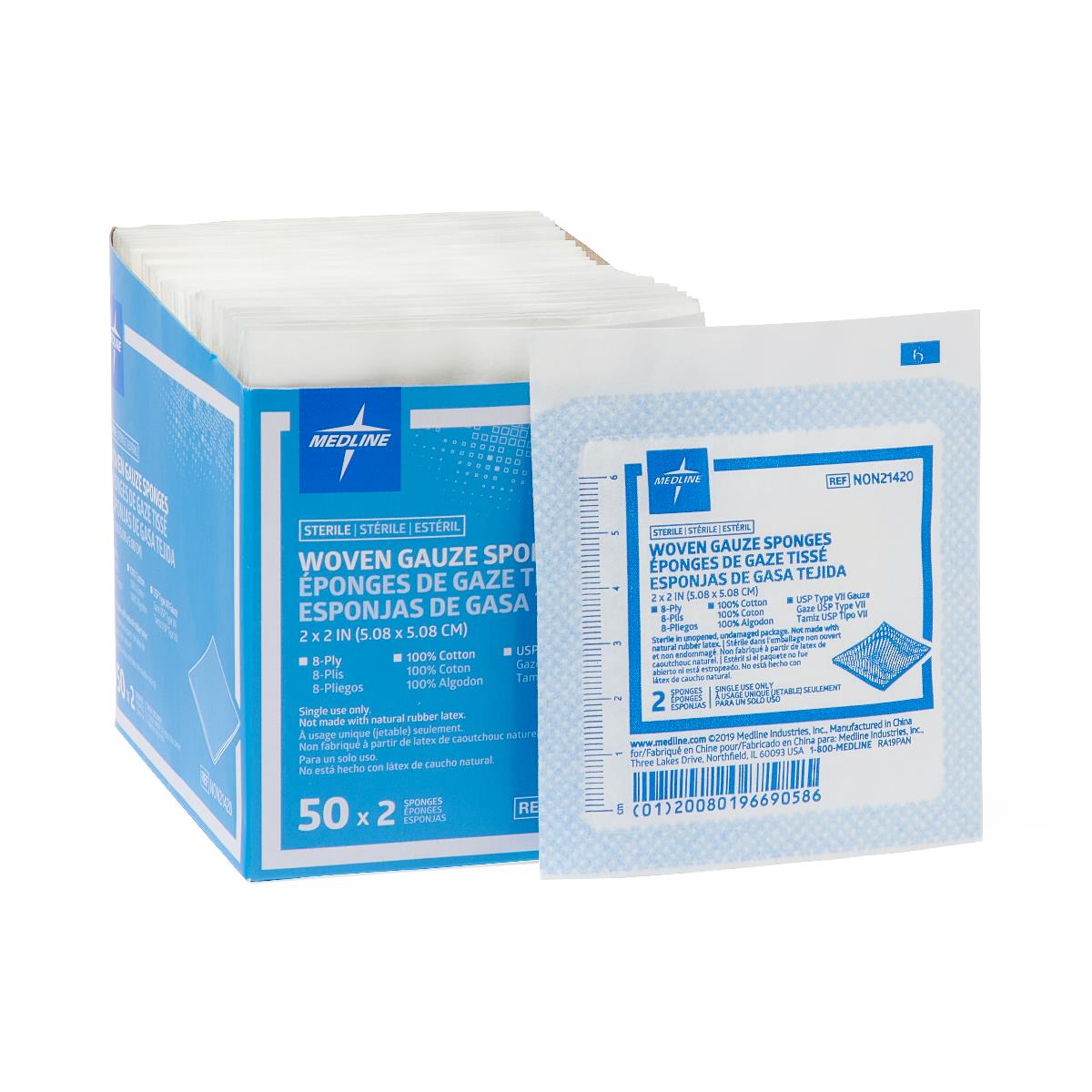 Medline Woven Sterile Gauze Sponges 2X2 8Ply