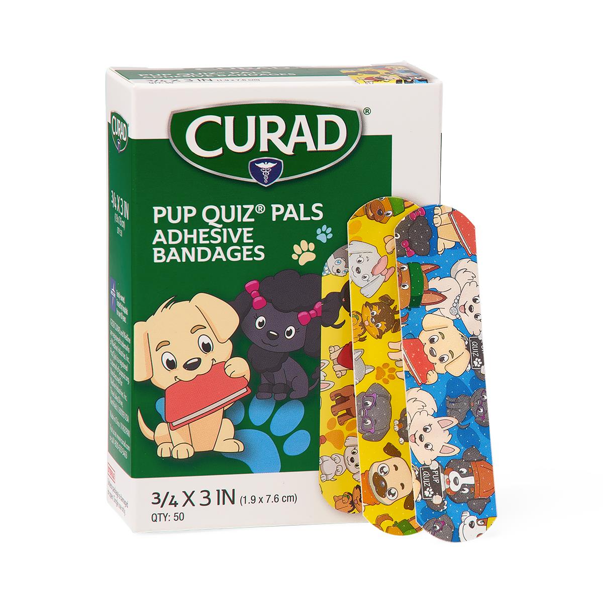 Medline CURAD Pup Quiz Pals Adhesive Bandages 3/4" x 3" Strips (NON256130)