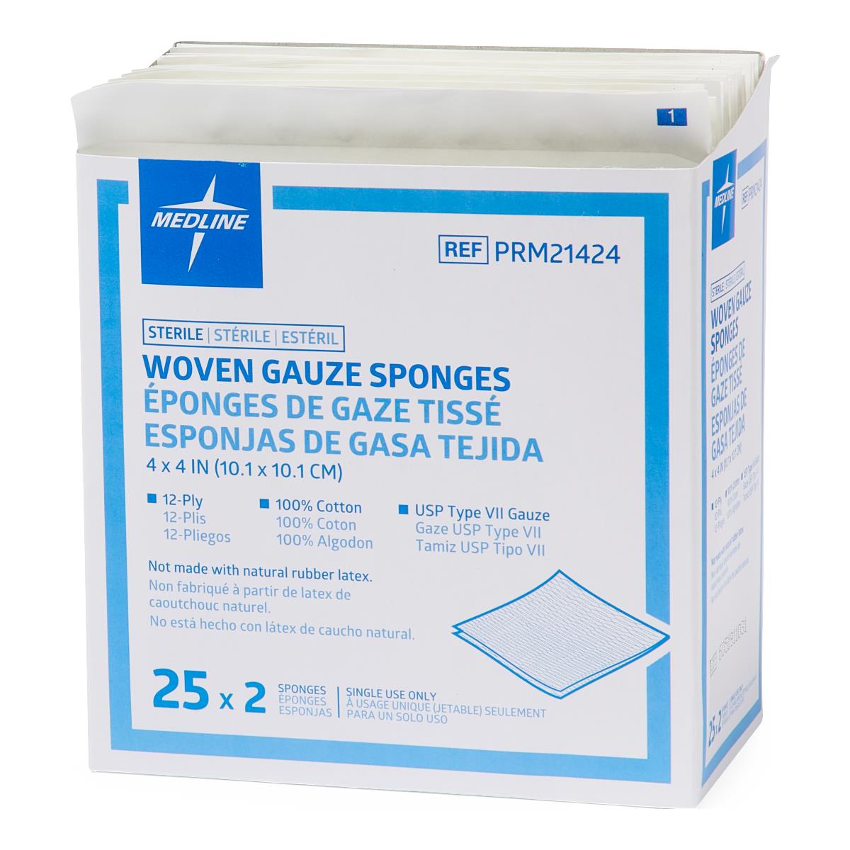 Woven Sterile 12-Ply Gauze Sponges, USP Type VII, 4" x 4" in 2-Packs