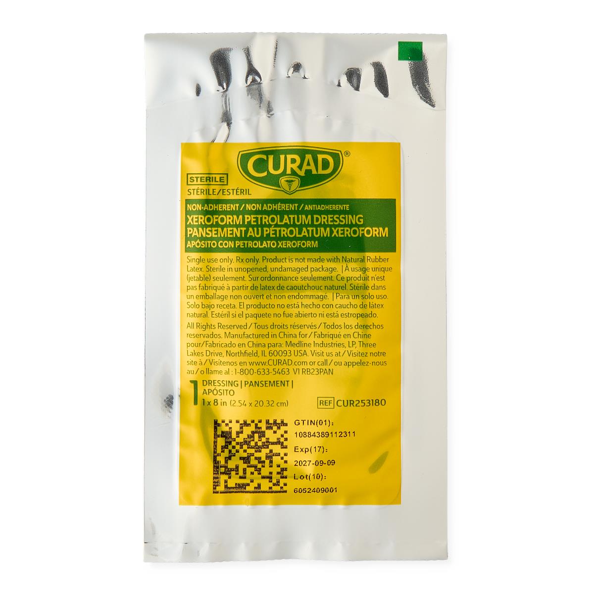 Medline Curad Sterile Xeroform Gauze (CUR253180) 1" x 8"