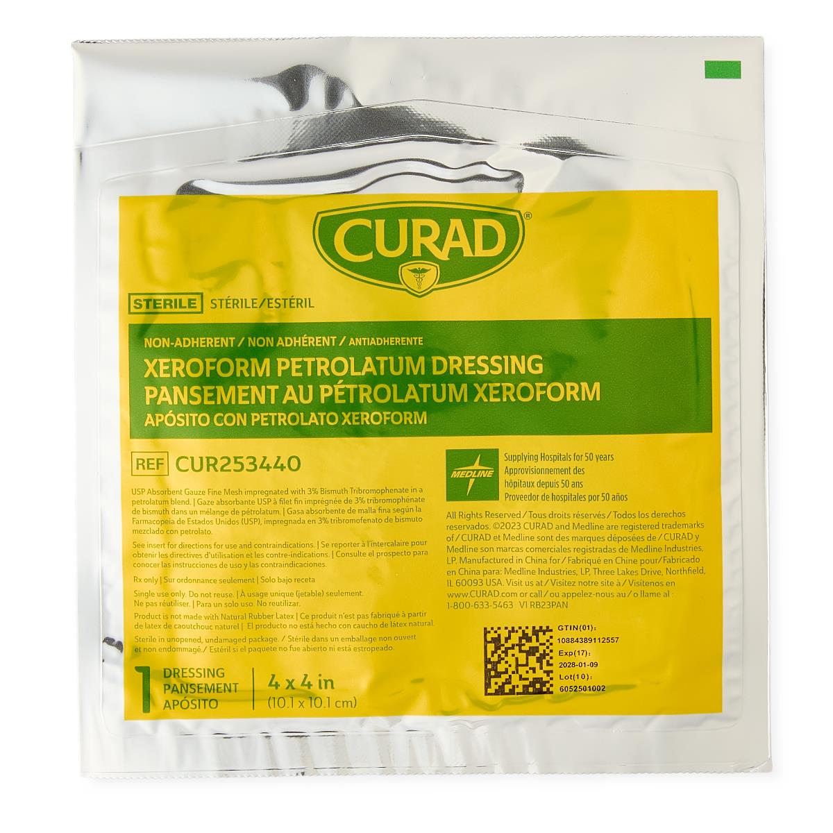 Medline Curad Sterile Xeroform Gauze (CUR253440) 4" L x 4" W