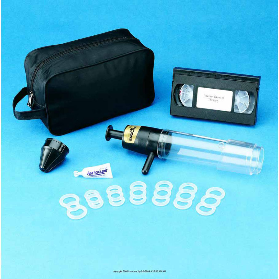 Encore Manual Vacuum Therapy System for erectile dysfunction with pump, tension rings, and carrying case