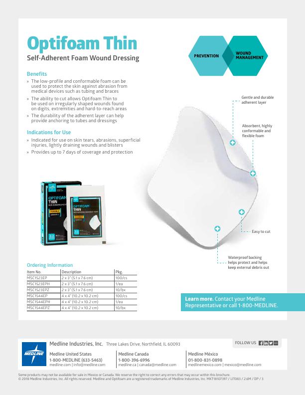 Thin Optifoam Dressing 4X4. 10/BX