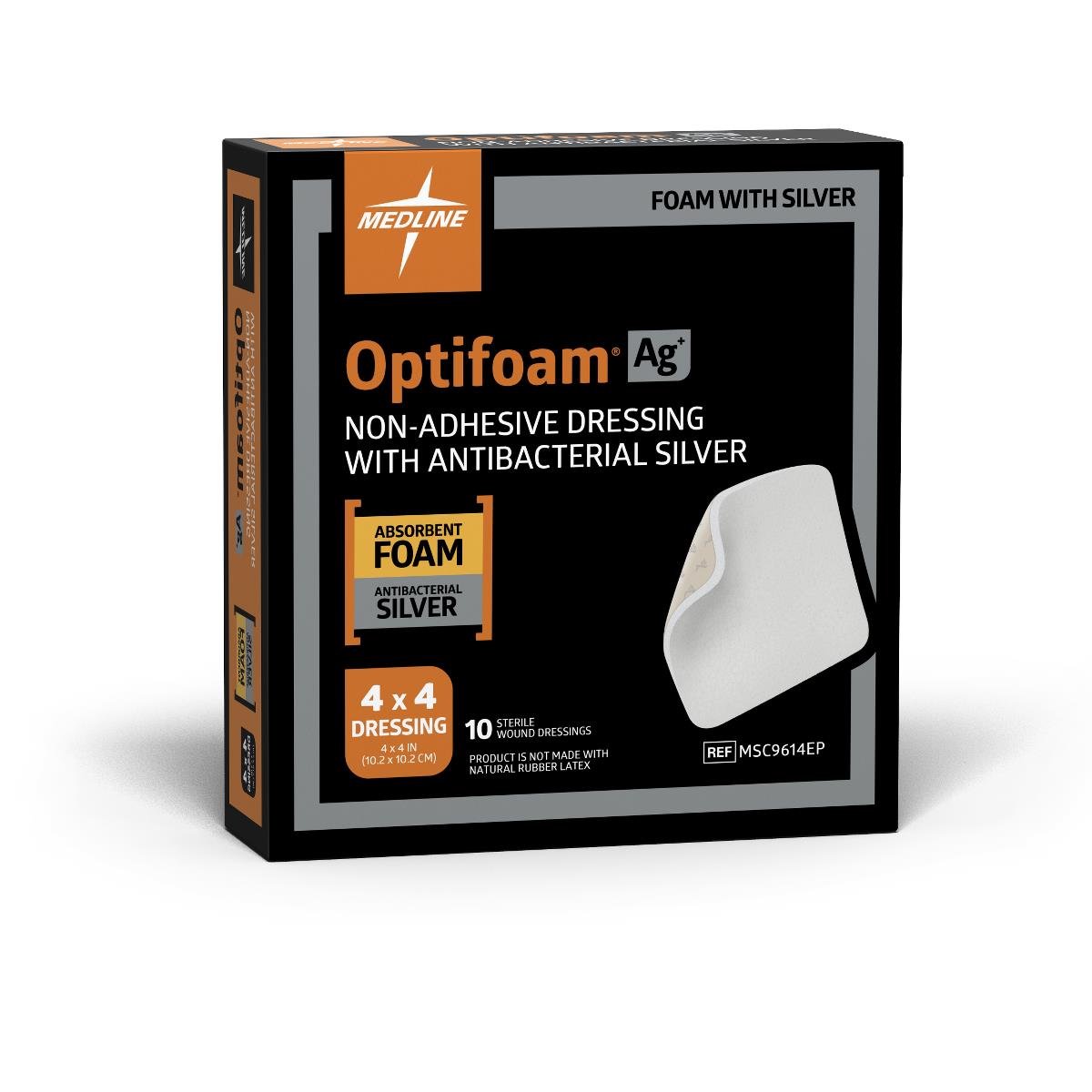 Medline Optifoam Silver Antimicrobial Non-Adhesive Dressings (MSC9614EPZ) 10.BOX