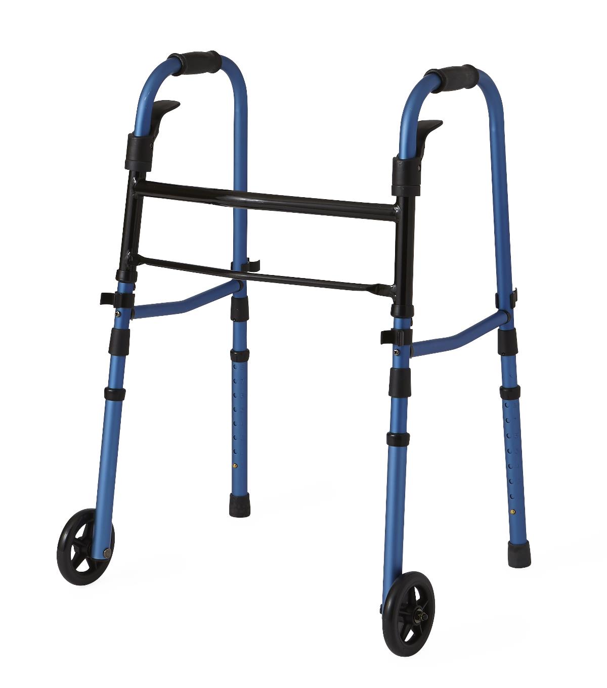 Medline Folding Paddle Walkers with 5" Wheels, Blue (MDS86410KDBW)