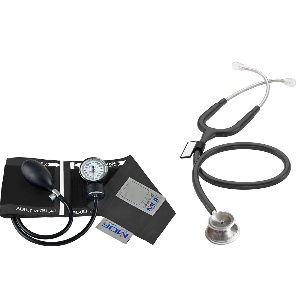 MDF Calibra Pro Aneroid Sphygmomanometer + Stethoscope, Adult Size - Color: Black