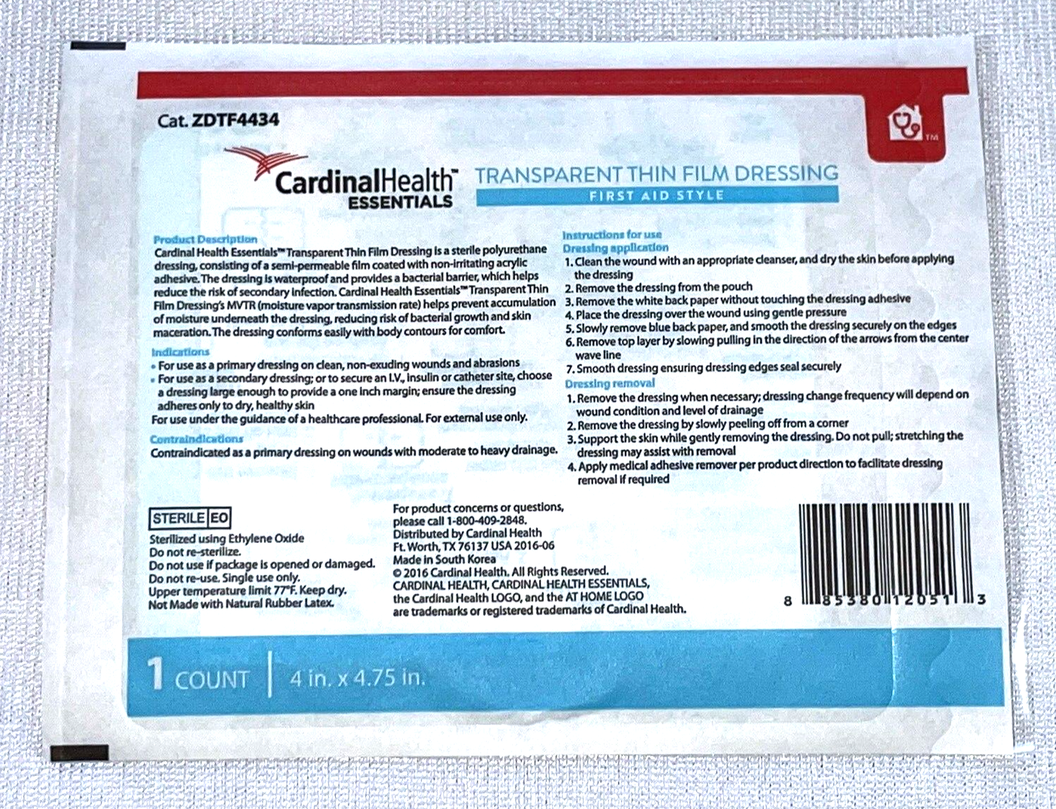 Transparent Thin Film I.V. Site Dressing, Sterile, 4" x 4-3-4" by Cardinal Health