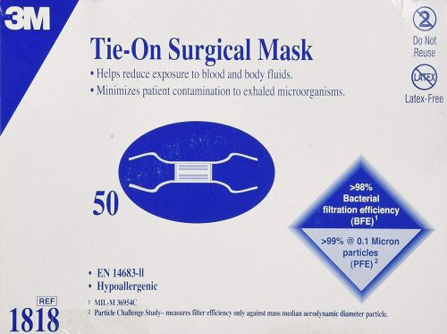 Surgical Mask 3M™ Pleated Tie Closure One Size Fits Most White NonSterile