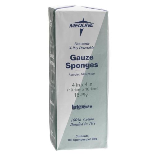 Nonsterile X-Ray Detectable Gauze Sponges 16 Ply, 4" x 4" (NON25430)