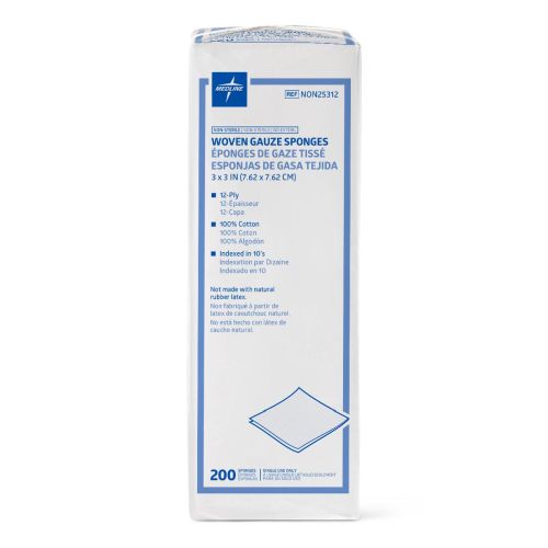 Medline Woven Non-Sterile Gauze Sponges 12 Ply, 3" x 3" (NON25312H)