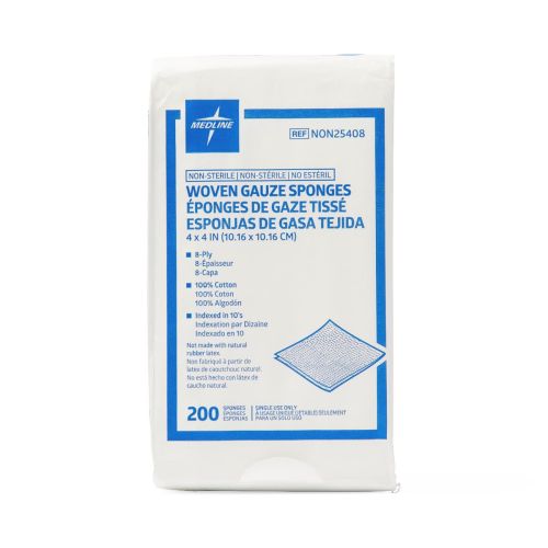 Medline Woven Non-Sterile Gauze Sponges 8 Ply, 4" x 4" (NON25408H)