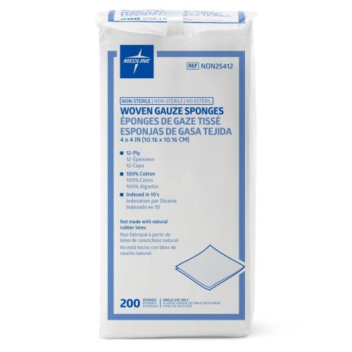 Medline Woven Non-Sterile Gauze Sponges 12 Ply, 4" x 4" (NON25412H)