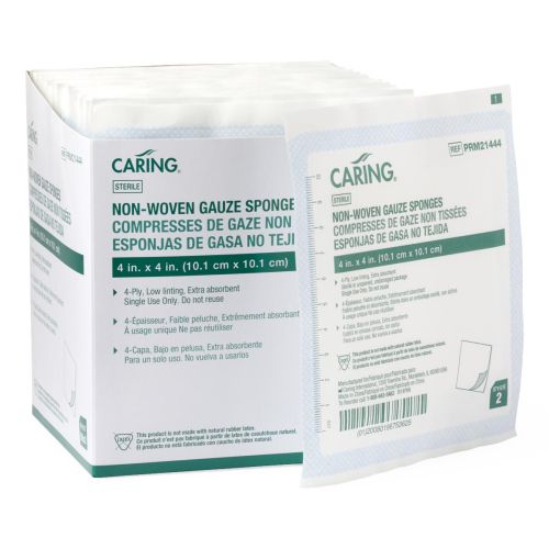 Caring Non Woven Sterile Gauze Sponges 4 Ply, 4" x 4" (PRM21444)