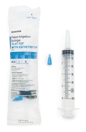 Piston Irrigation Syringe 60 mL Flat Top with Catheter Tip