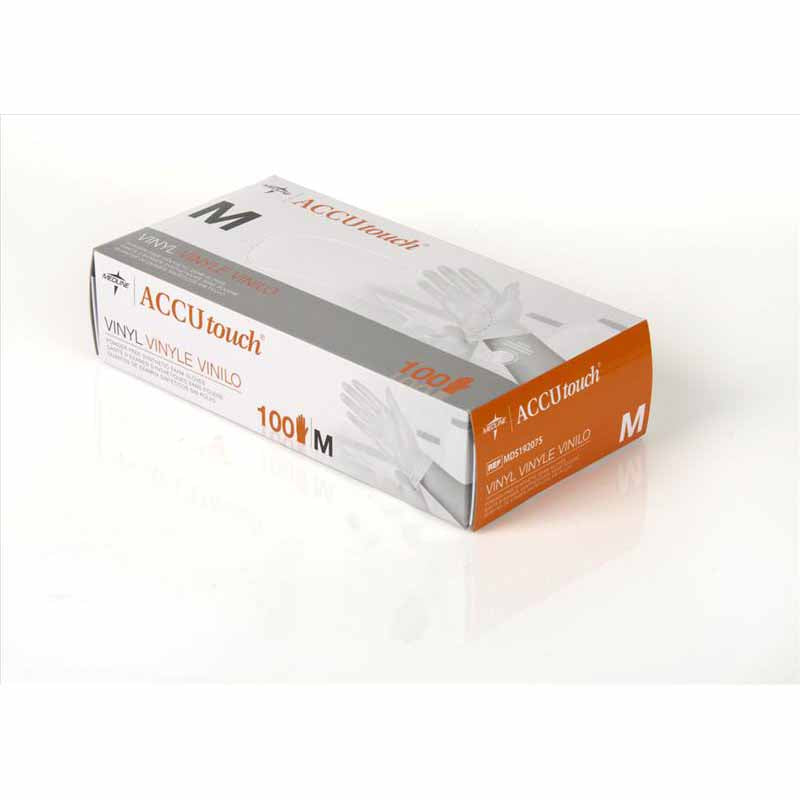 Medline Accutouch Powder-Free, Latex-Free Vinyl Exam Gloves, Clear, Small (MDS192074)