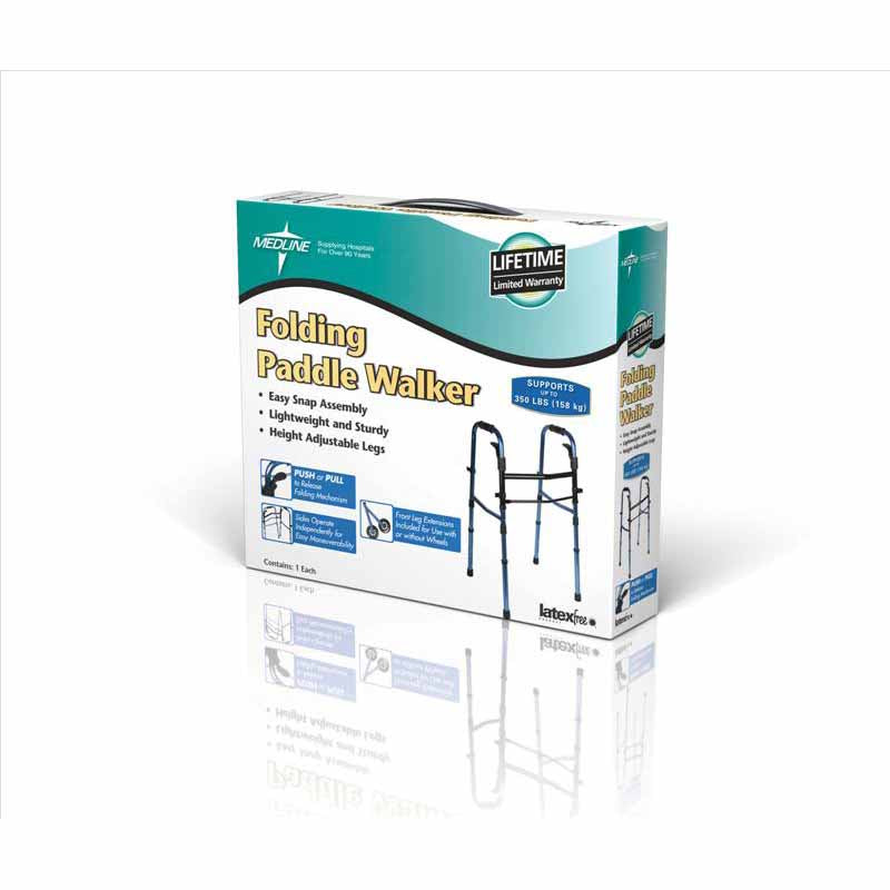 Medline Folding Paddle Walkers with 5" Wheels, Blue (MDS86410KDBW)