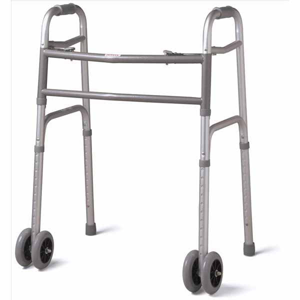 Bariatric Two-Button Folding Walker Extra Wide with 5" Wheels