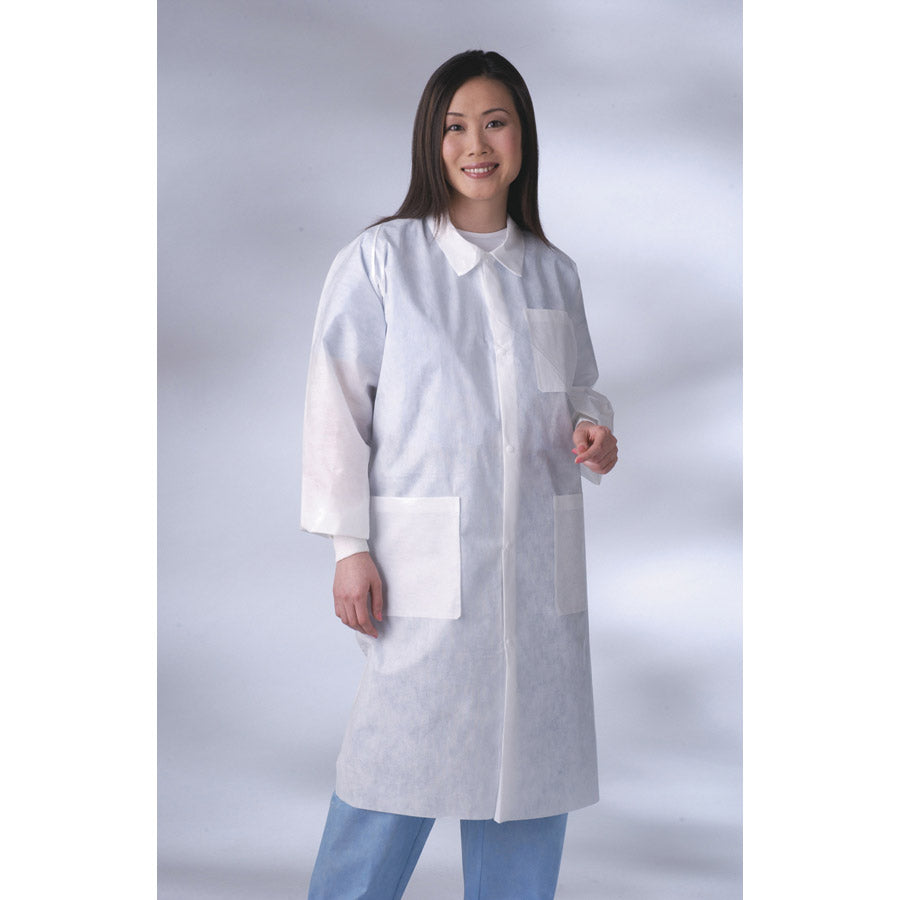 Medline Knit Cuff-Traditional Collar Multi-Layer Lab Coat, White (NONSW100S)