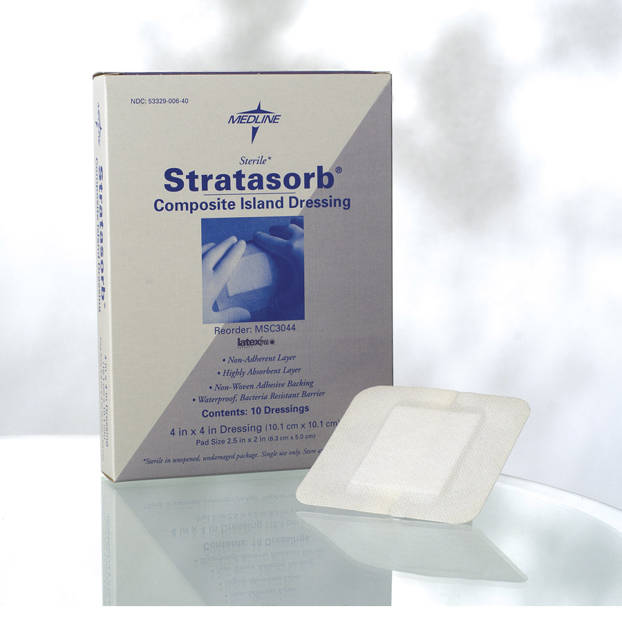 4 layers of wound dressing Stratasorb Composite Island Wound Dressing, 4 x 4 Inch