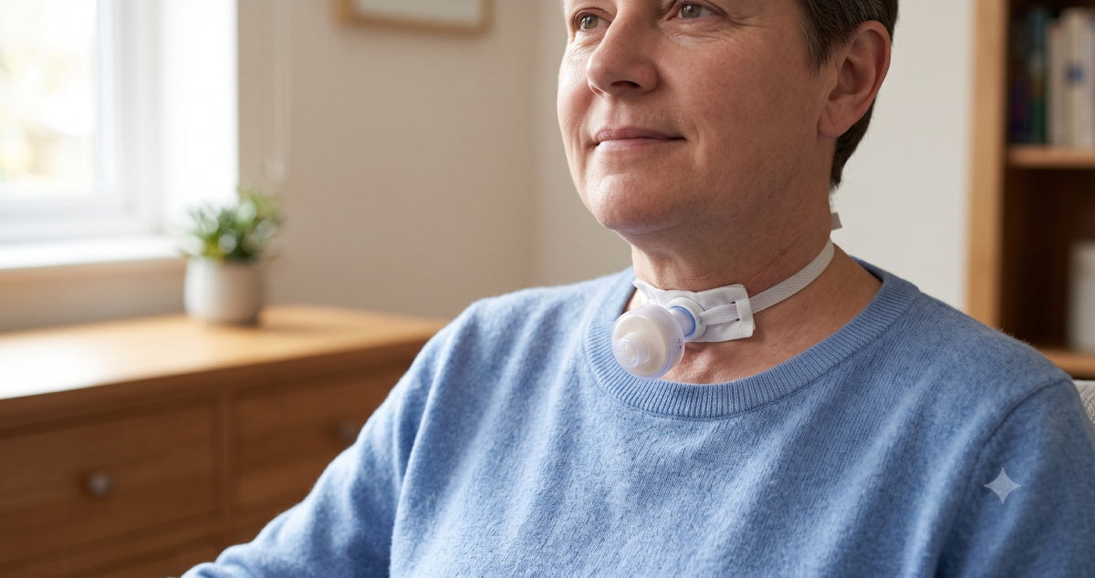 Medical heat and moisture exchanger attached to tracheostomy tube for home airway humidification