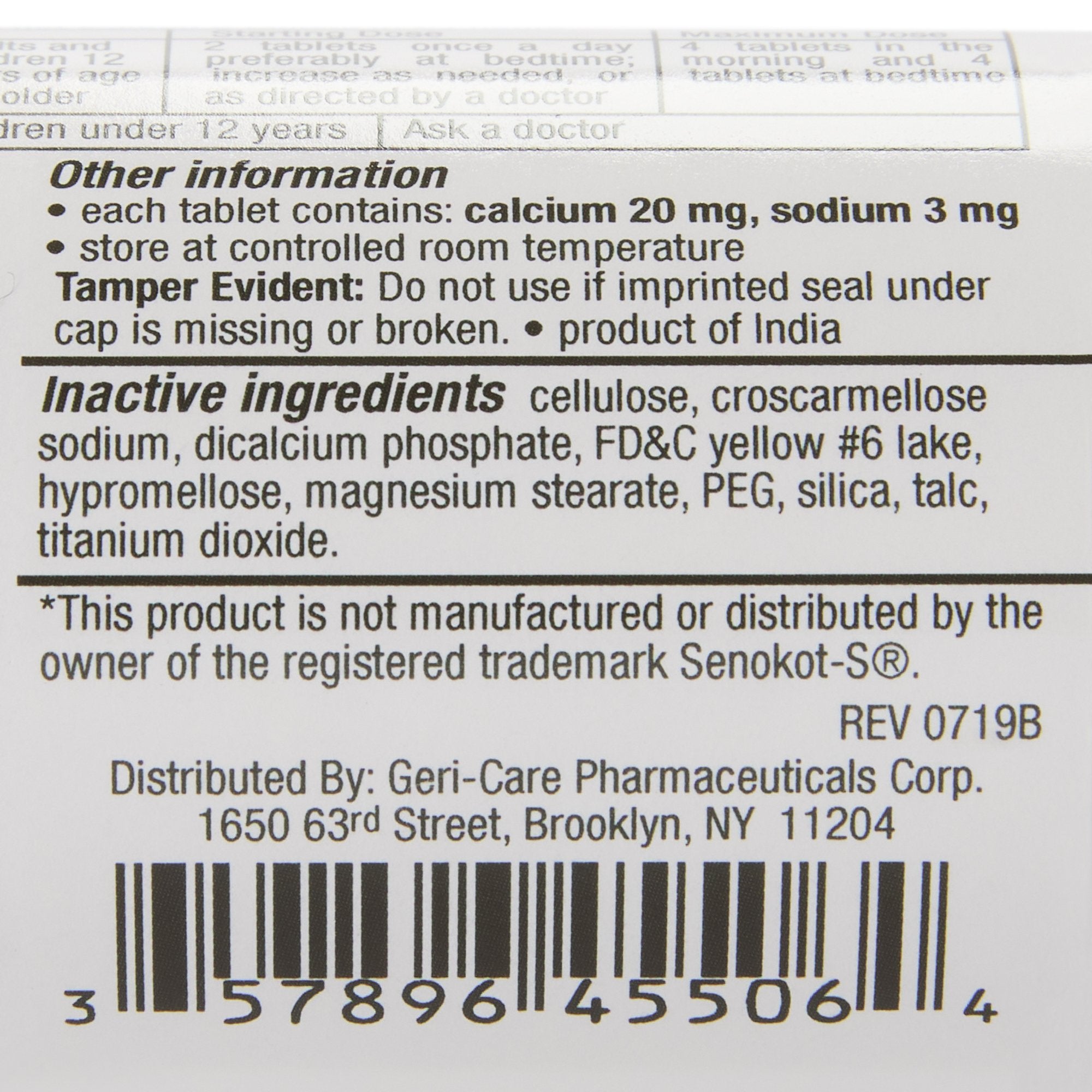 Senna (Senokot) 60 tablets 50 mg - 8.6 mg Strength Docusate Sodium / Sennosides