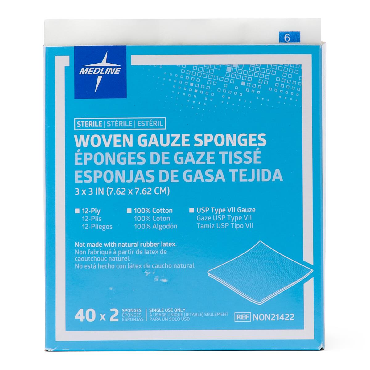 Medline Woven Sterile Gauze Sponges, 3" x 3", 12-Ply, 2/Pack