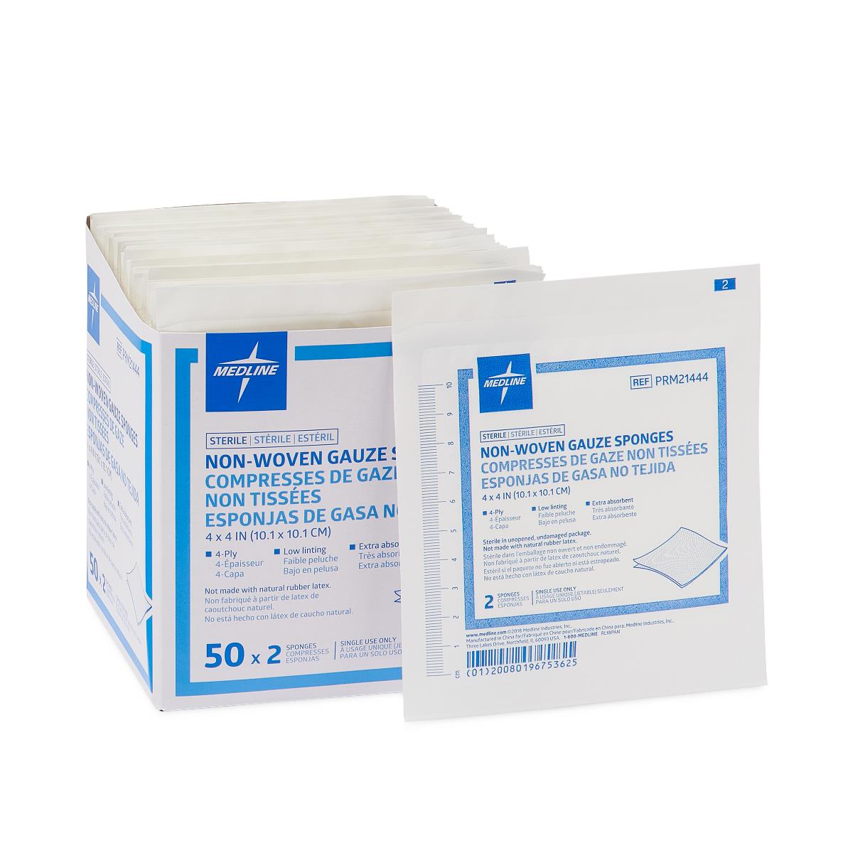 Non Woven Sterile Gauze Sponges 4 Ply, 4" x 4" (PRM21444)