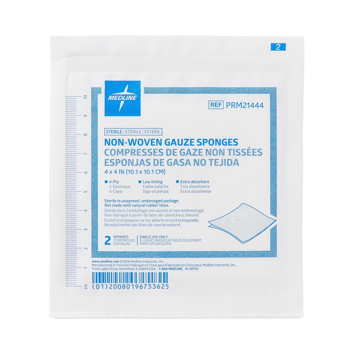 Non Woven Sterile Gauze Sponges 4 Ply, 4" x 4" (PRM21444)