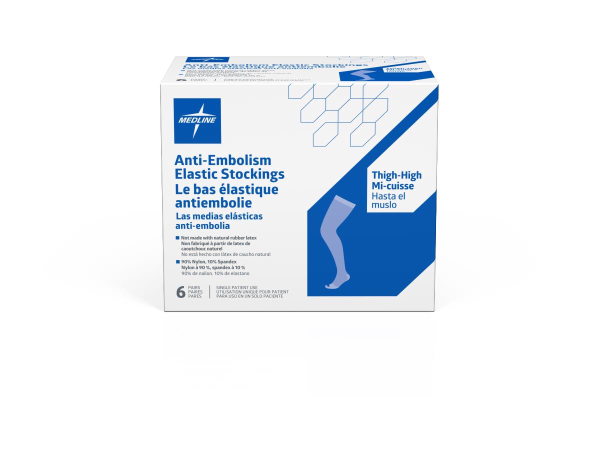 Medline EMS Thigh Length Anti-Embolism Stockings, White, Large (MDS160864H)