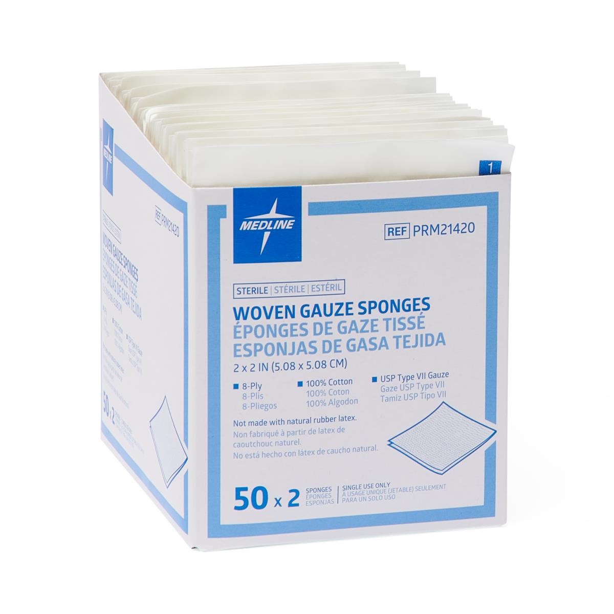 Gauze Sponge Woven 2X2 8Ply Sterile Latex free 2-Pk