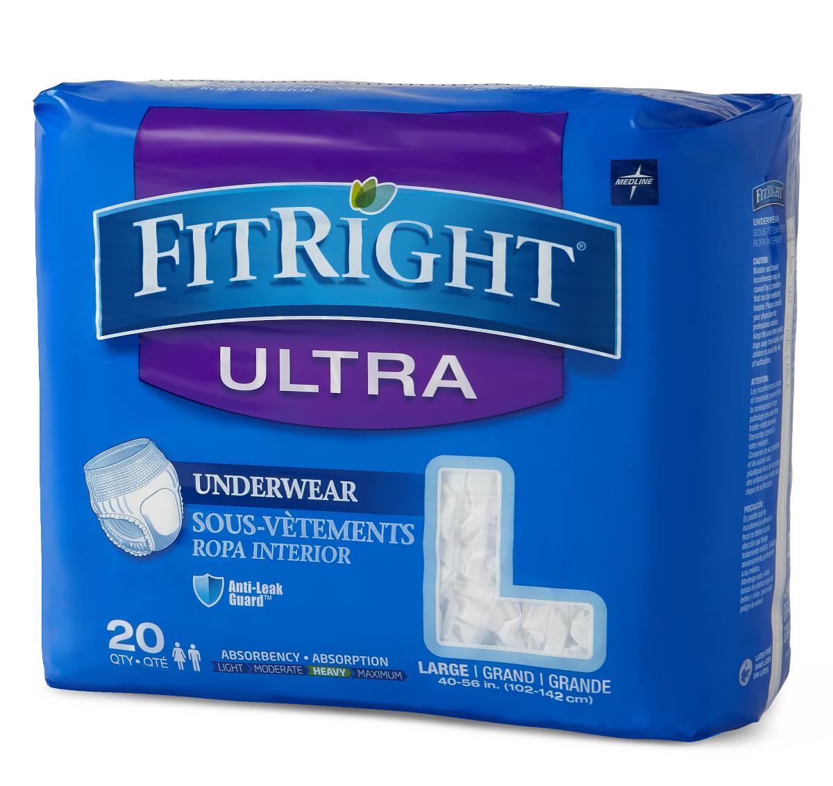 FitRight 2XL Adult Protective Underwear, Heavy Absorbency with Anti-Leak  Guards, 68-80 (20 Count)