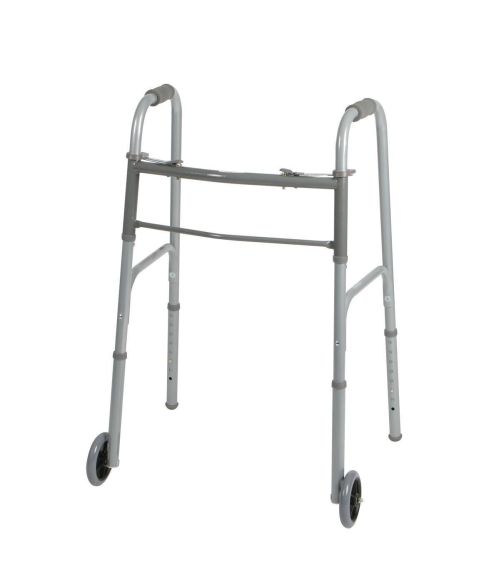 Medline Two-Button Folding Walker with Wheels (MDS86410W54H)