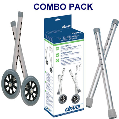 Tall Leg Extensions With Wheels and Glides for Walkers Combo Pack