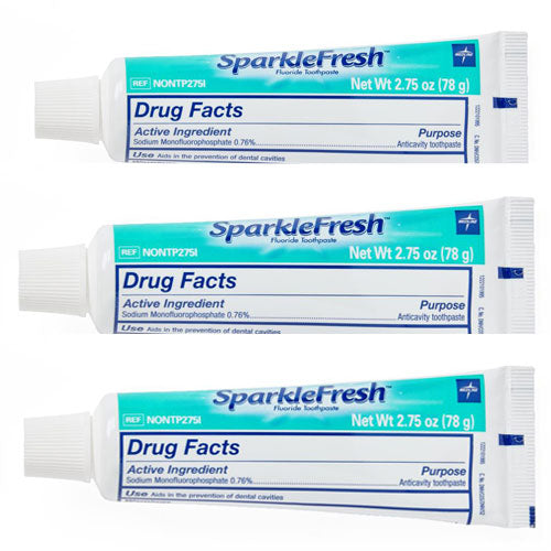 Medline Sparkle Fresh Toothpaste 2.75oz, (NONTP275I) 3PACK/FREE SHIPPING