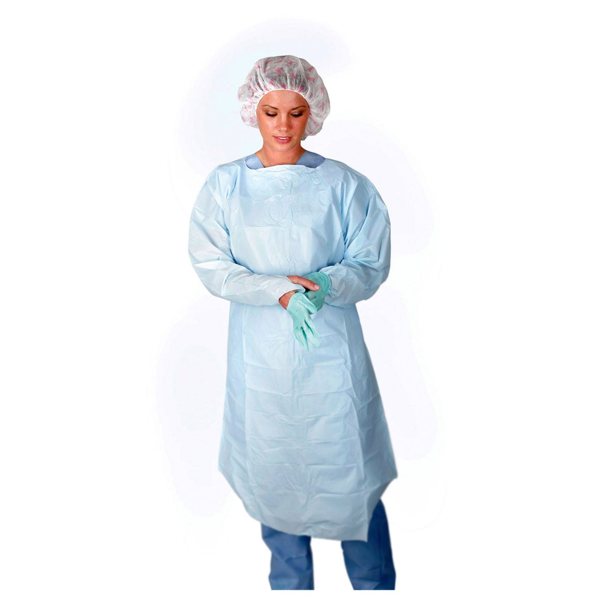 Medline Chlorinated Polyethylene (CPE) Thumb Loop Style Isolation Gown, Blue, Regular-Large (CRI5000)