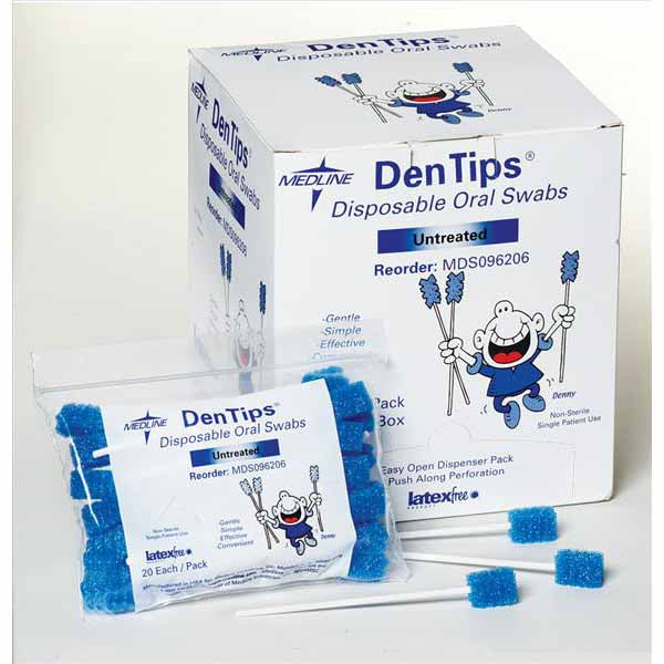 Medline Untreated Dentips Oral Swabstick, Blue (MDS096202Z) (250/BX)