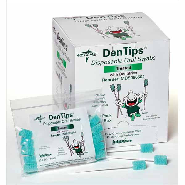 Medline Dentips Oral Swabstick with Dentifrice, Green (MDS096504)