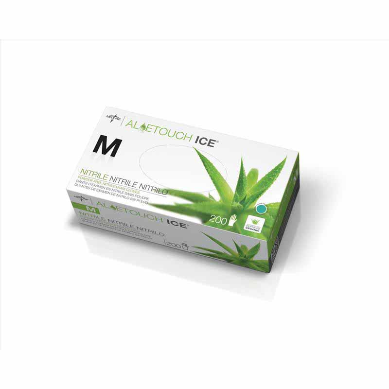 Medline Aloetouch Ice Powder-Free Latex-Free Nitrile Exam Gloves, Green, Large (MDS195286)