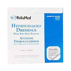 Hydrocolloid Dressing with Film Back and Beveled Edge, Sterile, 8" x 8" by Reliamed